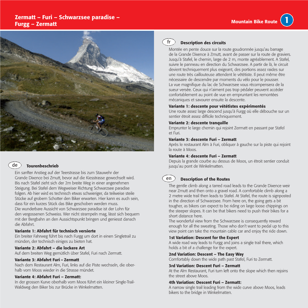 Zermatt – Furi – Schwarzsee Paradise – Furgg – Zermatt Mountain Bike Route 1