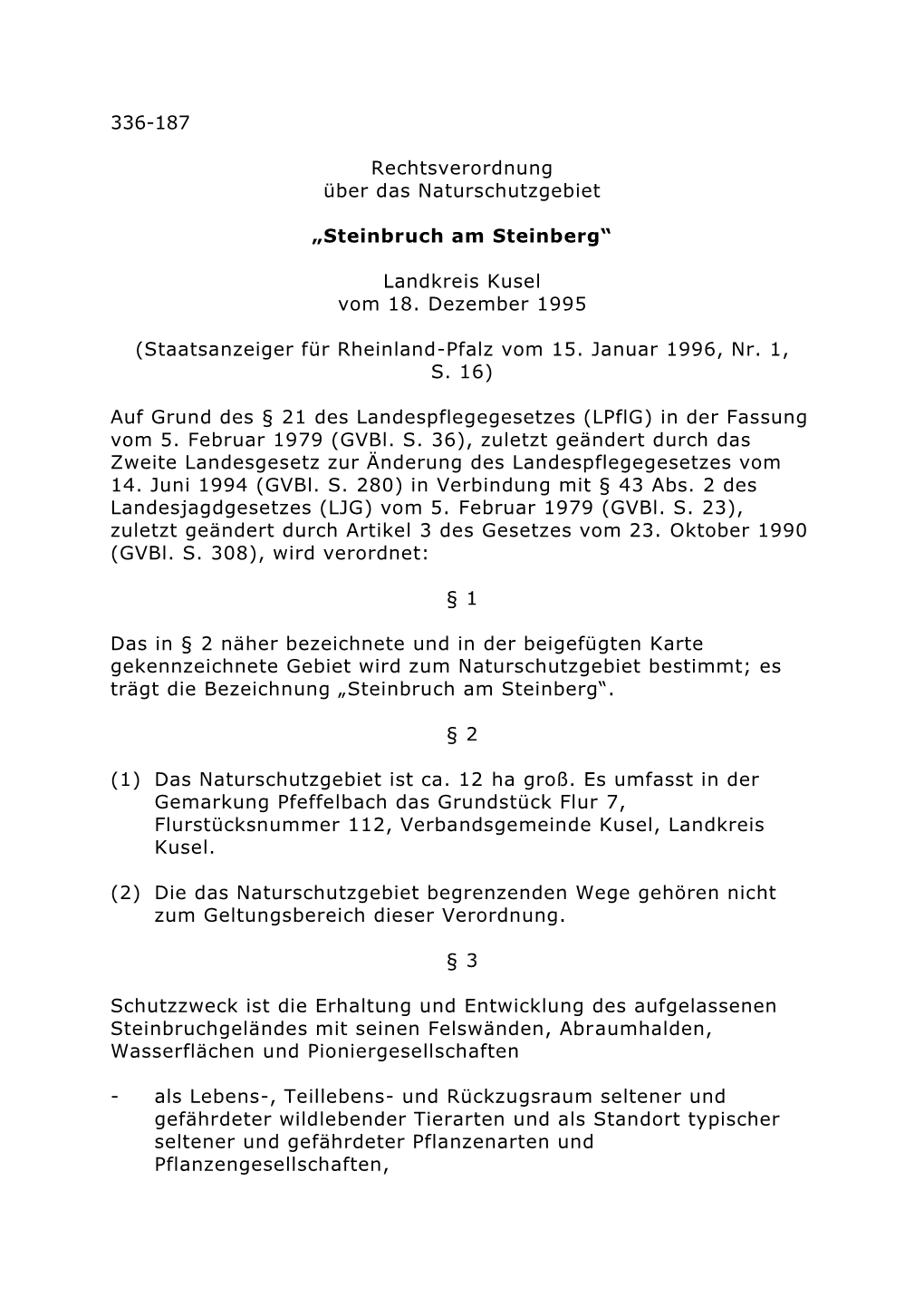 „Steinbruch Am Steinberg“ Landkreis Kusel Vom 18. Dezember 1995