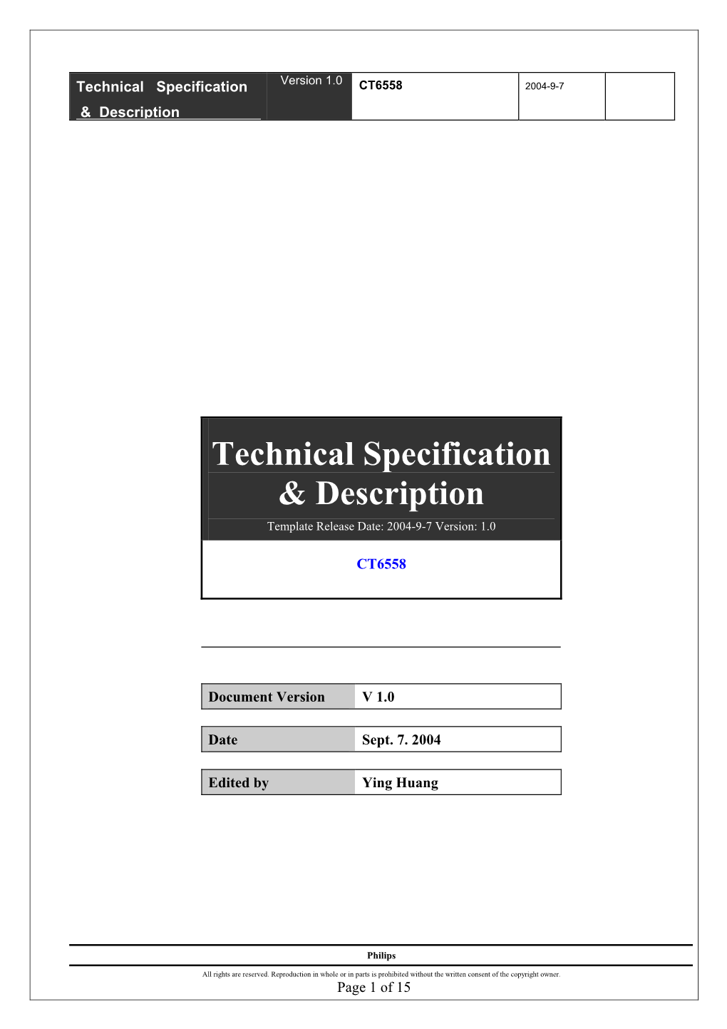 Technical Specification & Description