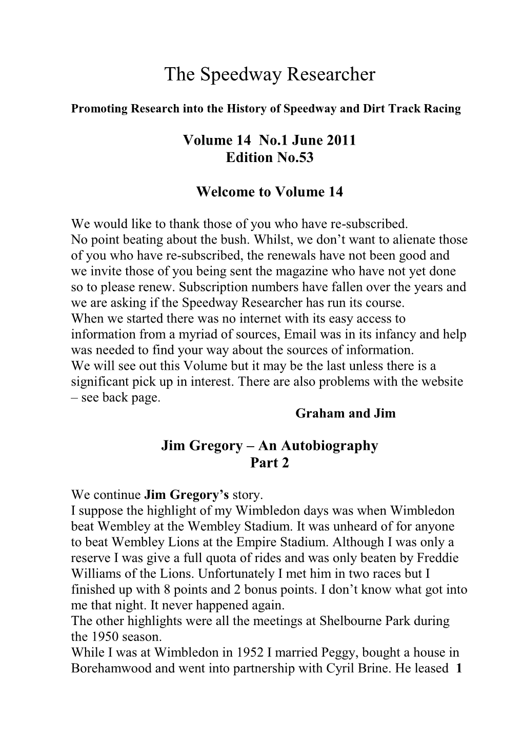 Volume 14 No.1 June 2011 Edition No.53