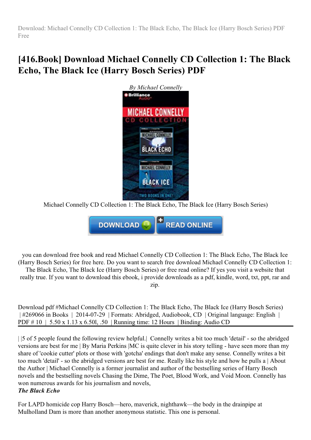 The Black Echo, the Black Ice (Harry Bosch Series) PDF Free