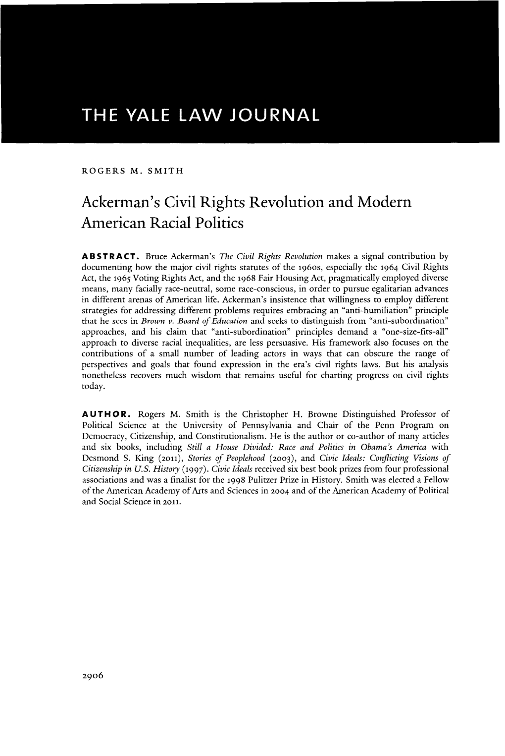 Ackerman's Civil Rights Revolution and Modern American Racial Politics