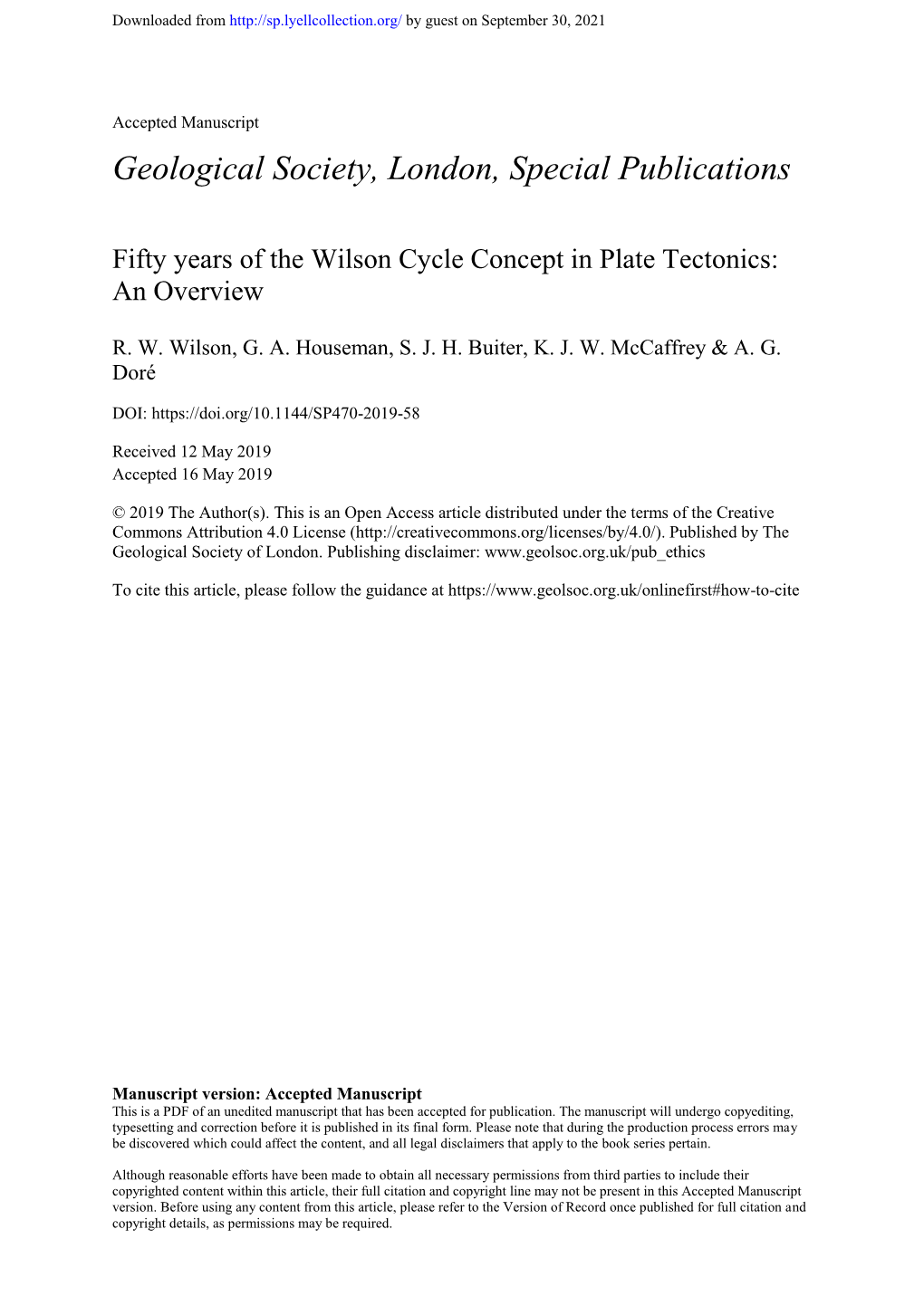 Fifty Years of the Wilson Cycle Concept in Plate Tectonics: an Overview