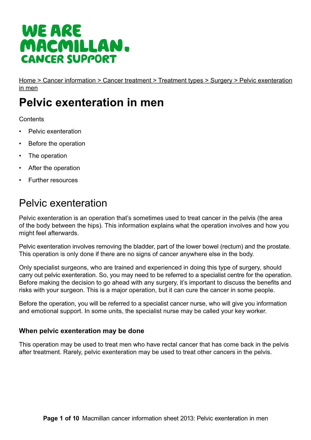 Pelvic Exenteration in Men Pelvic Exenteration in Men