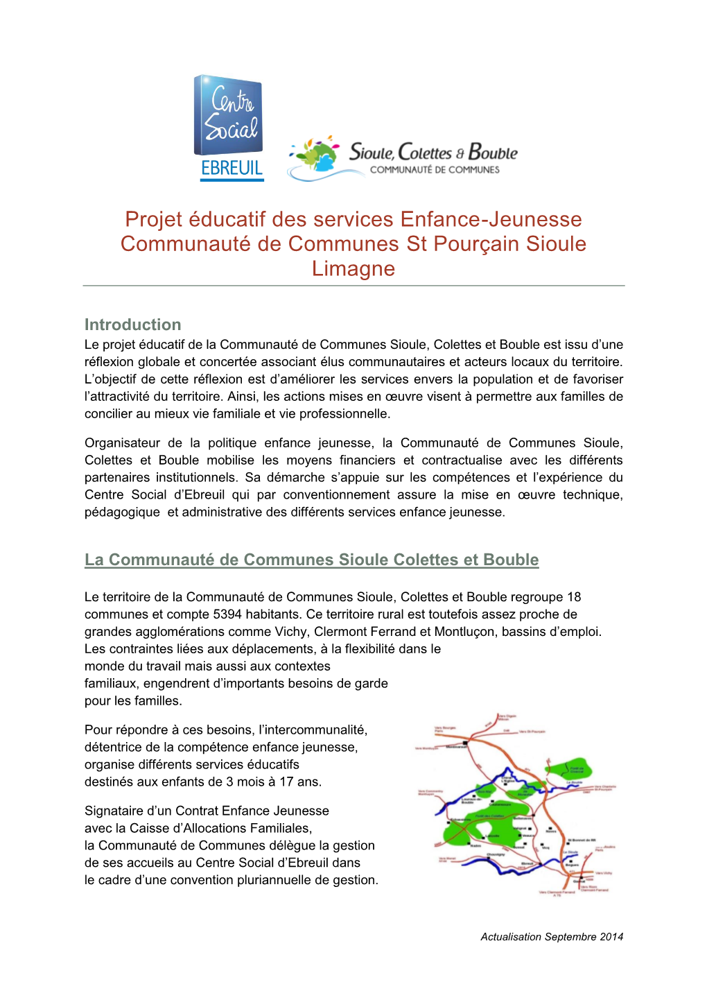 Projet Éducatif Des Services Enfance-Jeunesse Communauté De Communes St Pourçain Sioule Limagne