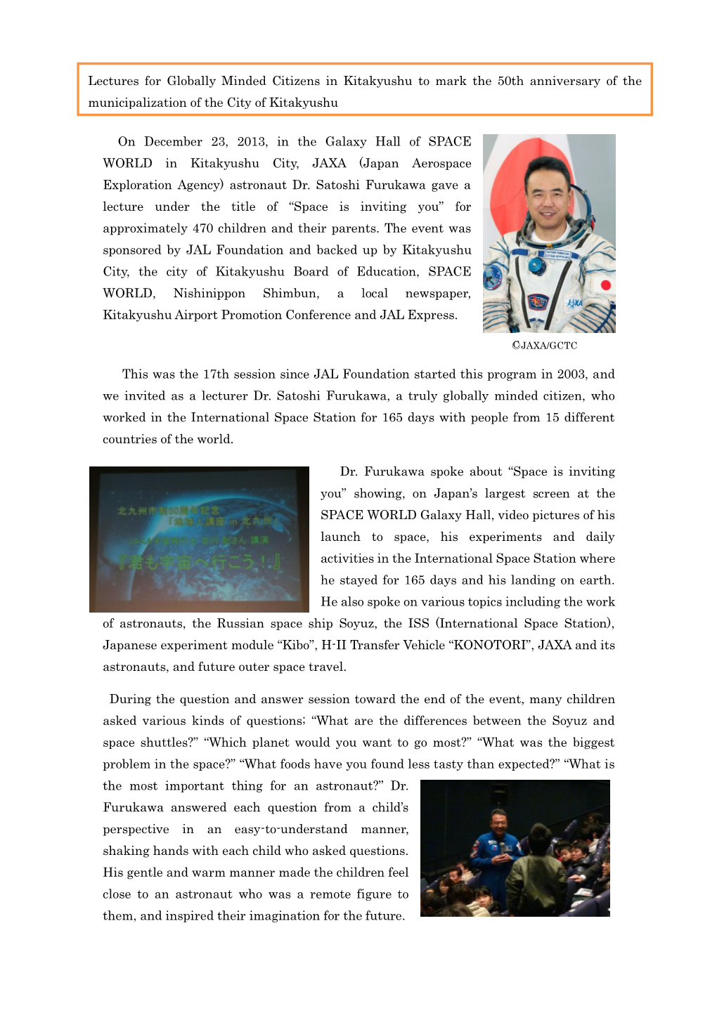 Japan Aerospace Exploration Agency) Astronaut Dr