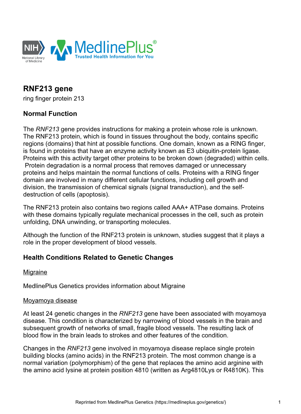 RNF213 Gene Ring Finger Protein 213