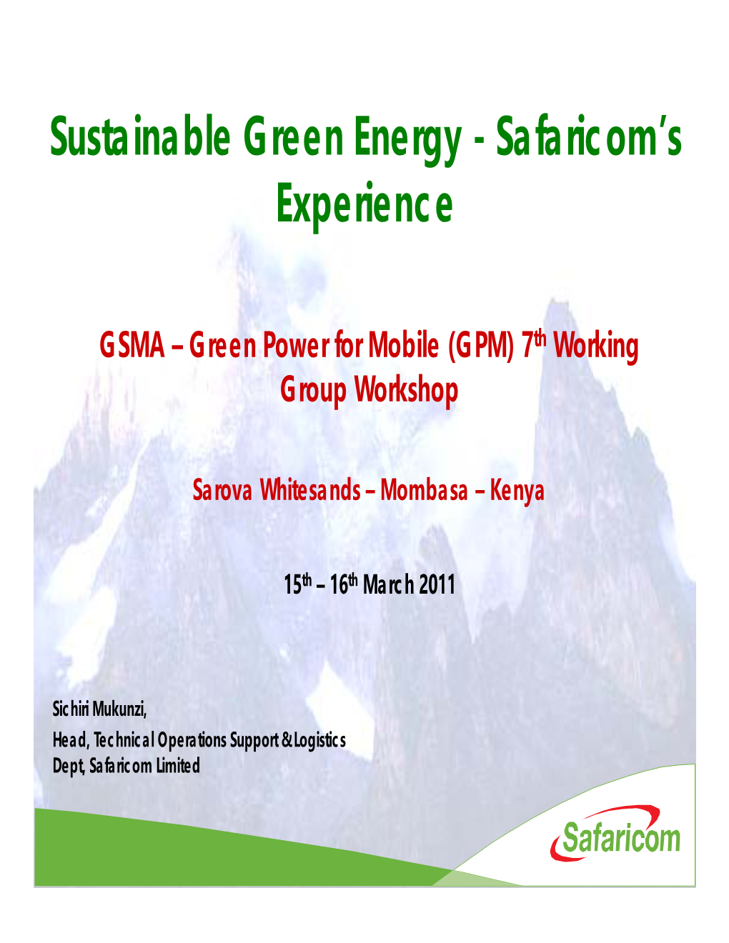 Sustainable Green Energy - Safaricom’S Experience