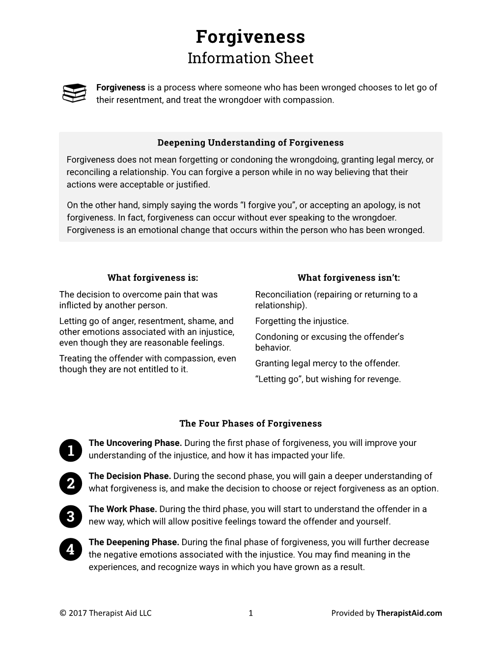 Forgiveness Therapy Worksheet