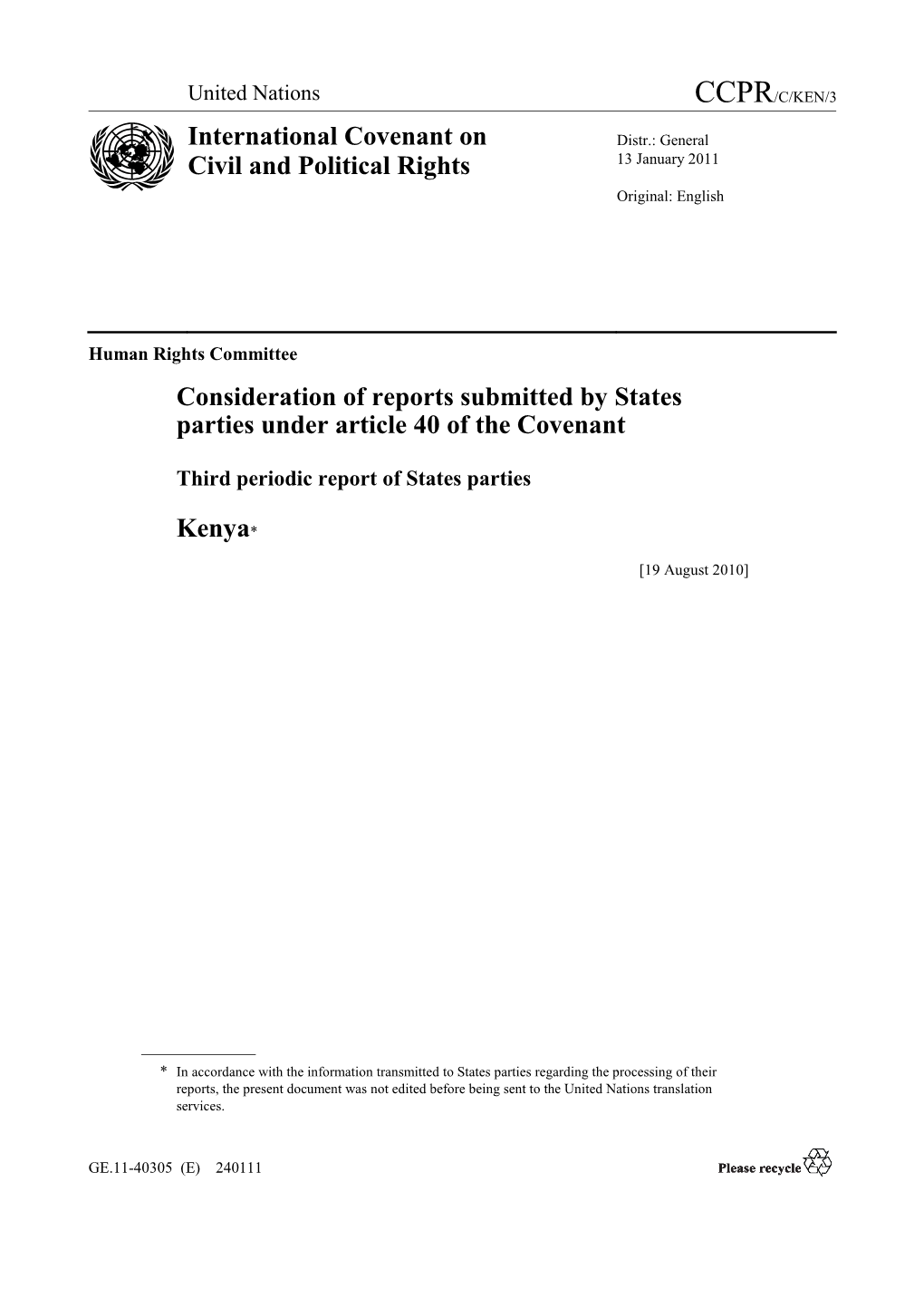 Consideration of Reports Submitted by States Parties Under Article 40 of the Covenant