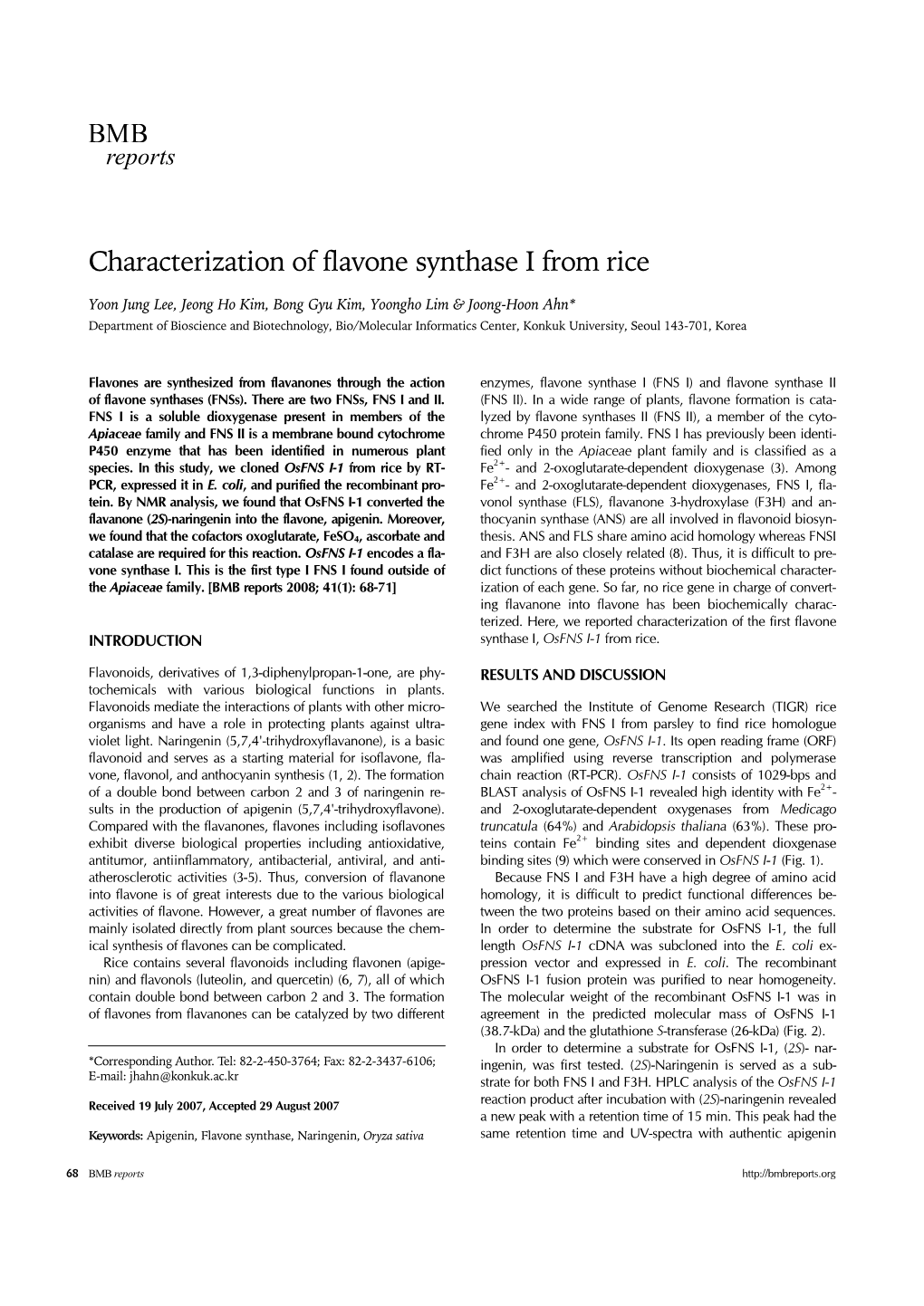 Characterization of Flavone Synthase I from Rice