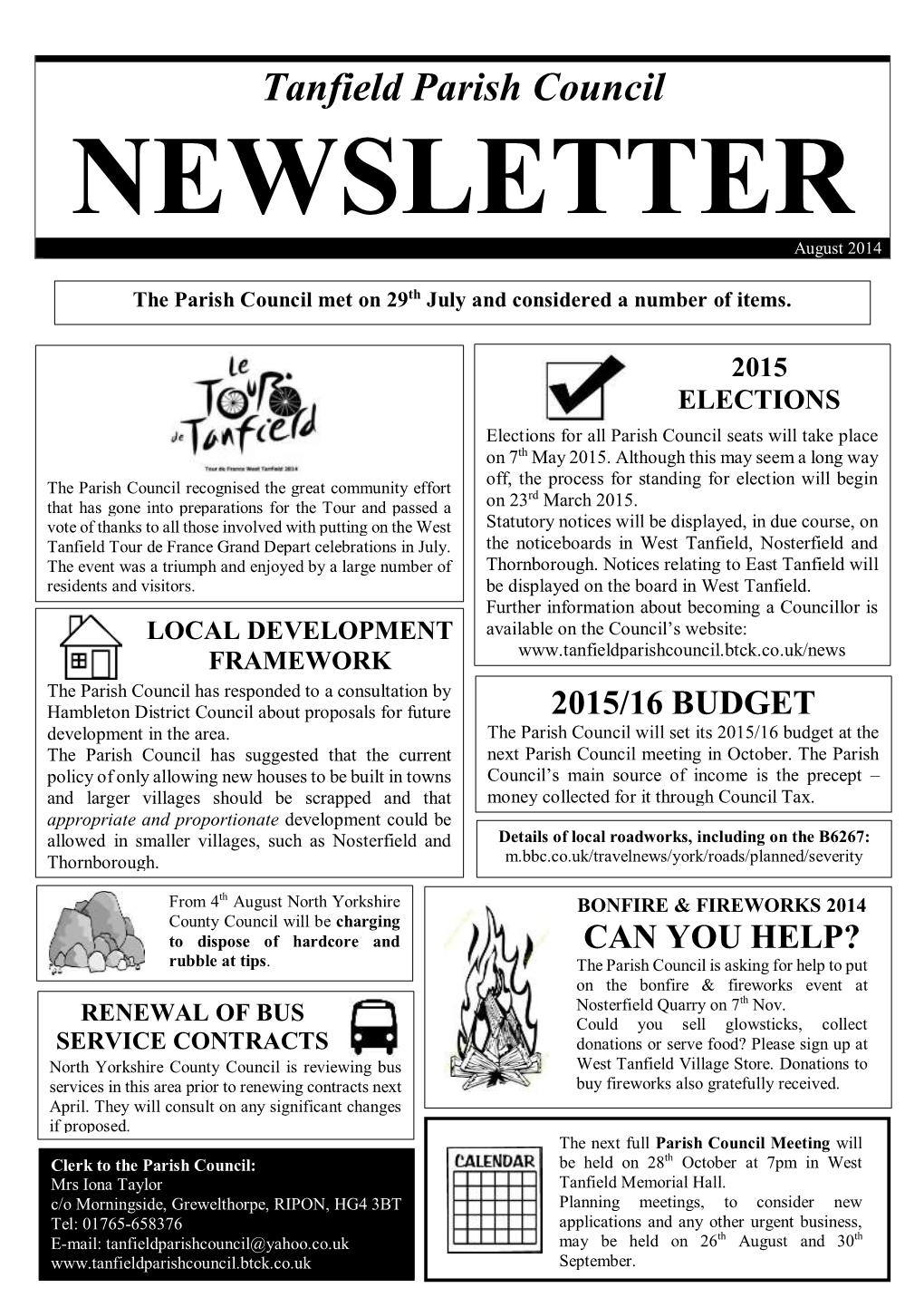 Tanfield Parish Council NEWSLETTER August 2014