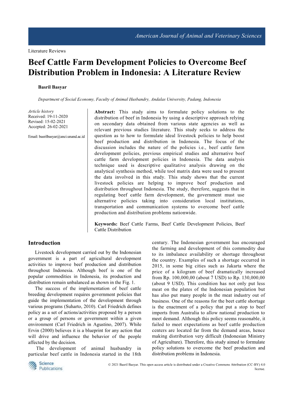 Beef Cattle Farm Development Policies to Overcome Beef Distribution Problem in Indonesia: a Literature Review