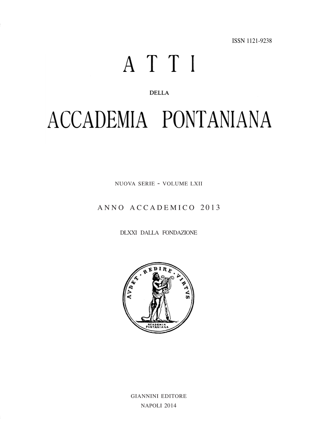 Atti Dell'accademia Pontaniana Anno 2013