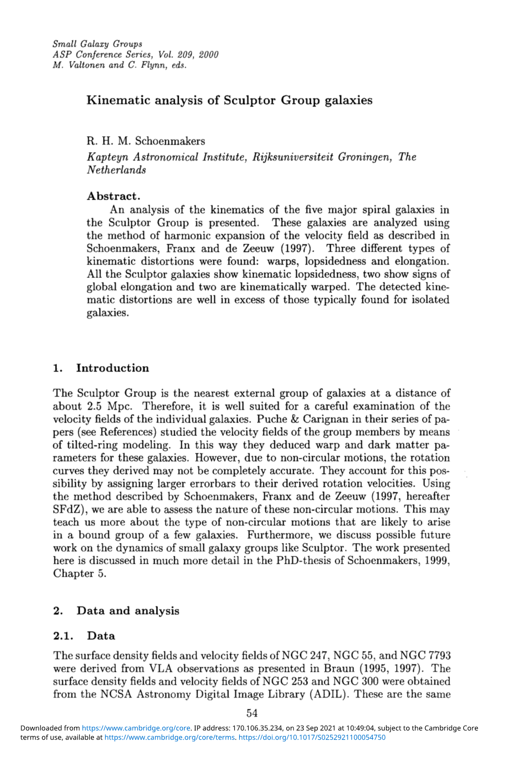 Kinematic Analysis of Sculptor Group Galaxies