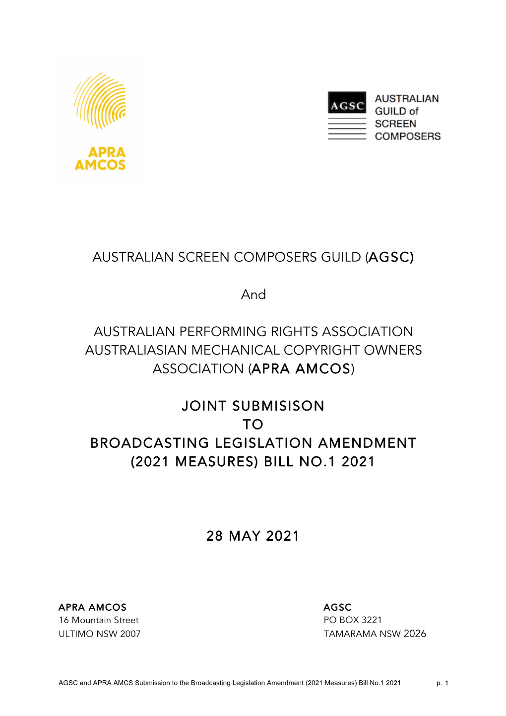 AUSTRALIAN SCREEN COMPOSERS GUILD (AGSC) And