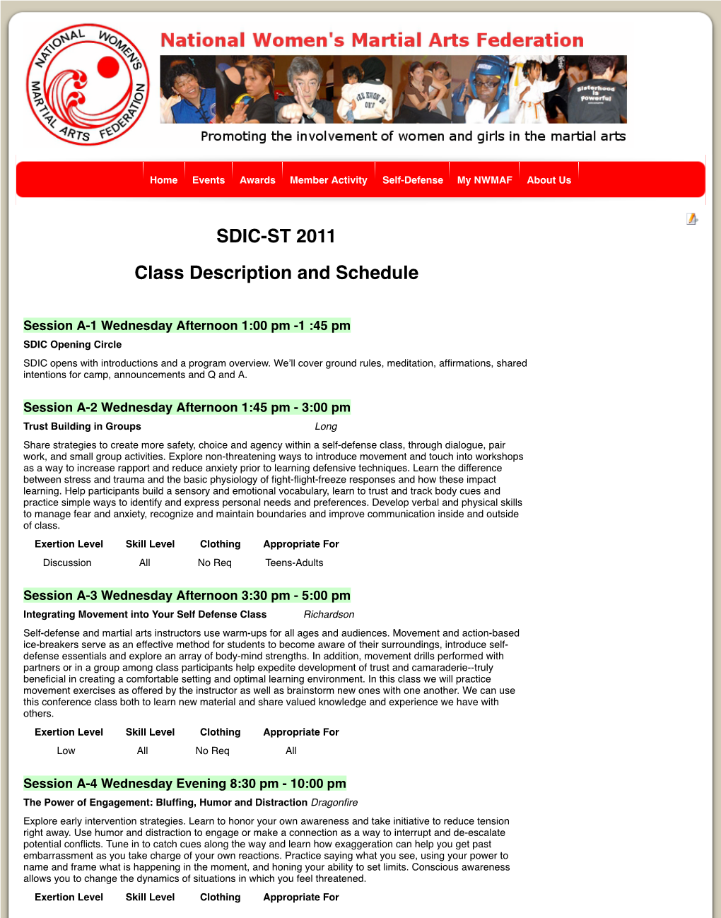 SDIC-ST 2011 Class Description and Schedule