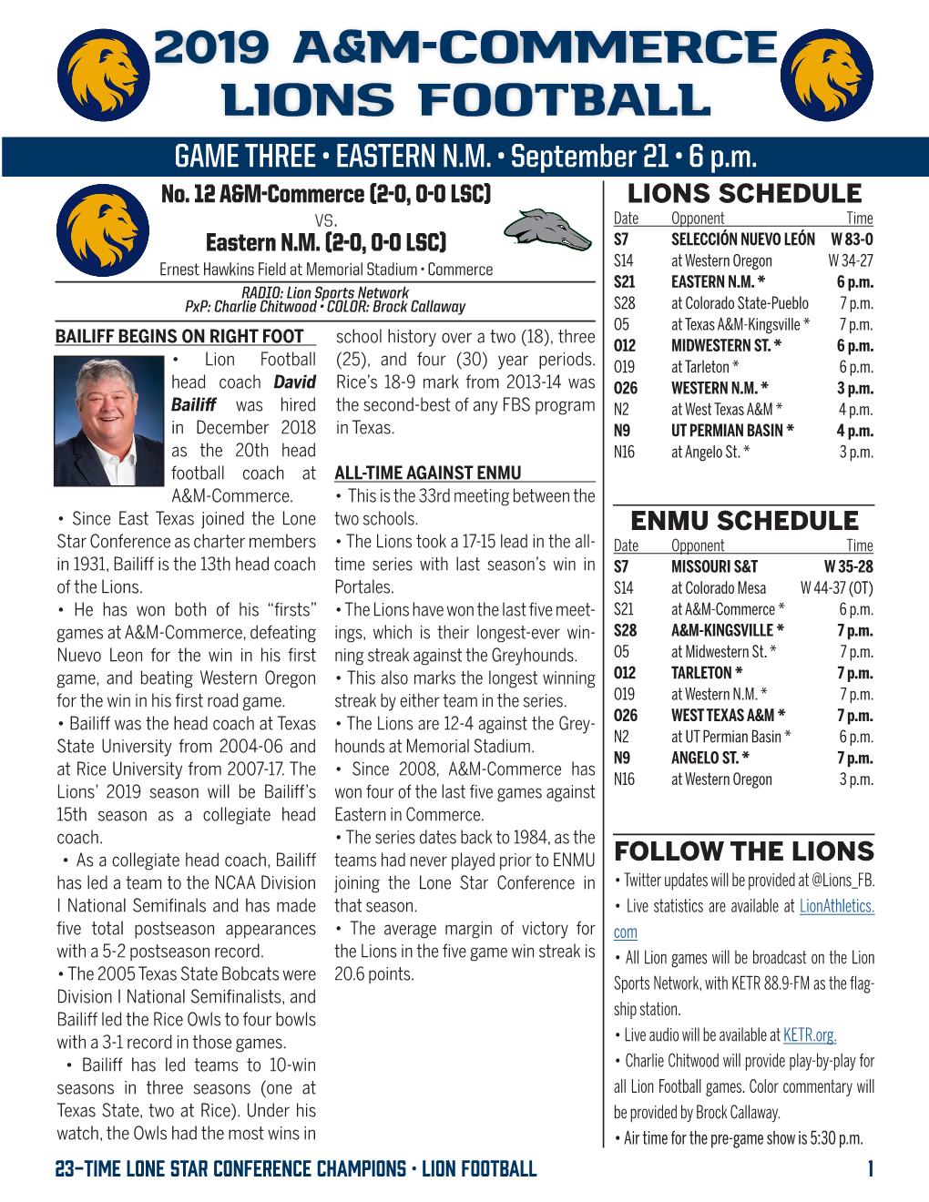 2019 A&M-Commerce Lions Football