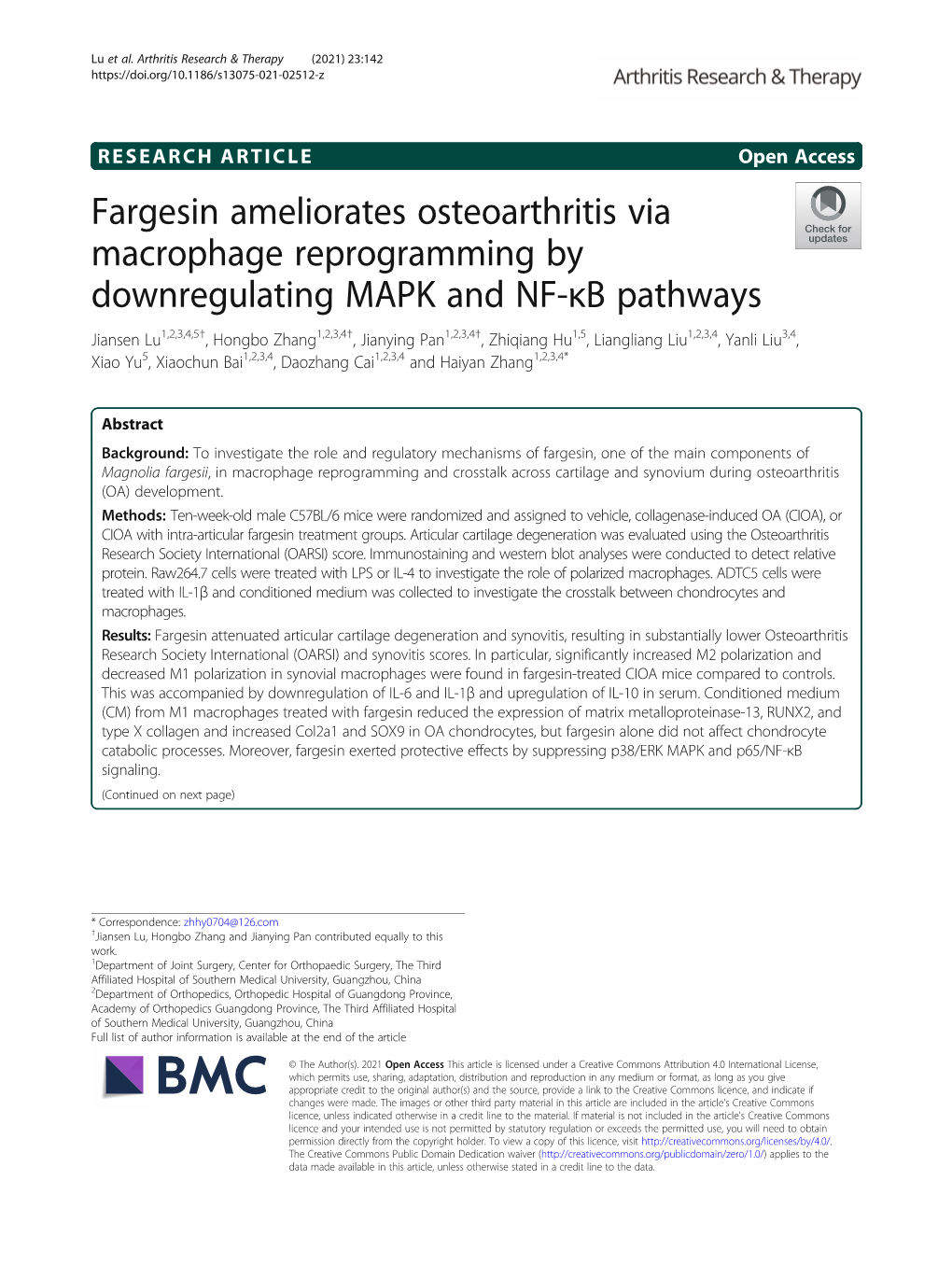 Fargesin Ameliorates Osteoarthritis Via Macrophage Reprogramming By