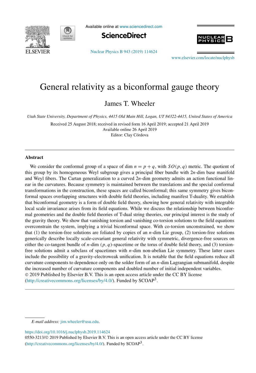 General Relativity As a Biconformal Gauge Theory