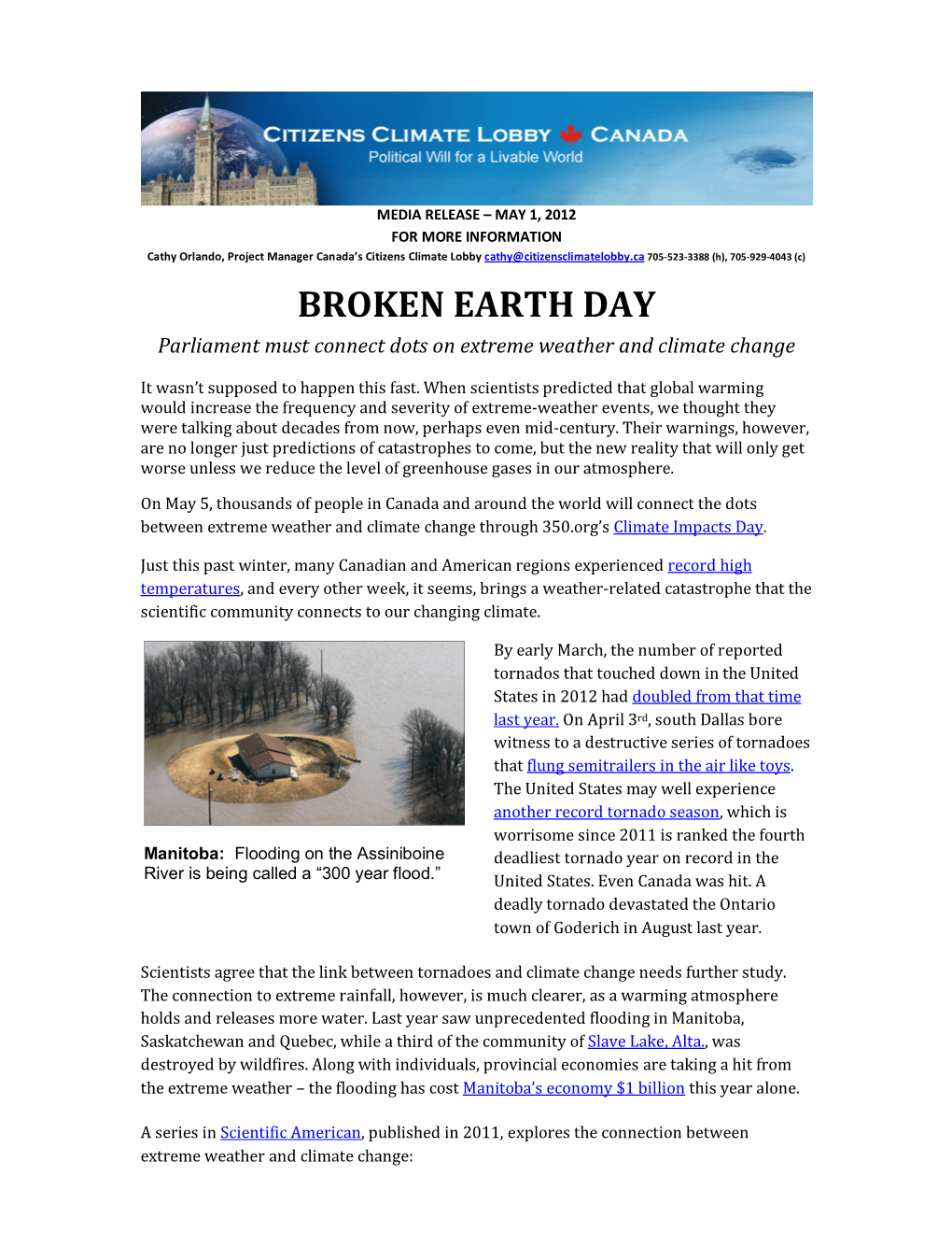 BROKEN EARTH DAY Parliament Must Connect Dots on Extreme Weather and Climate Change