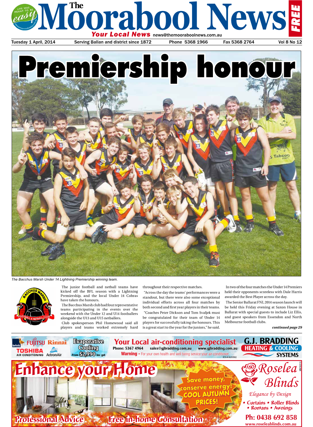 Bacchus Marsh Under 14 Lightning Premiership Winning Team