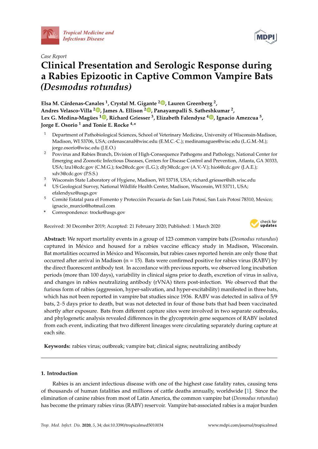 Clinical Presentation and Serologic Response During a Rabies Epizootic in Captive Common Vampire Bats (Desmodus Rotundus)