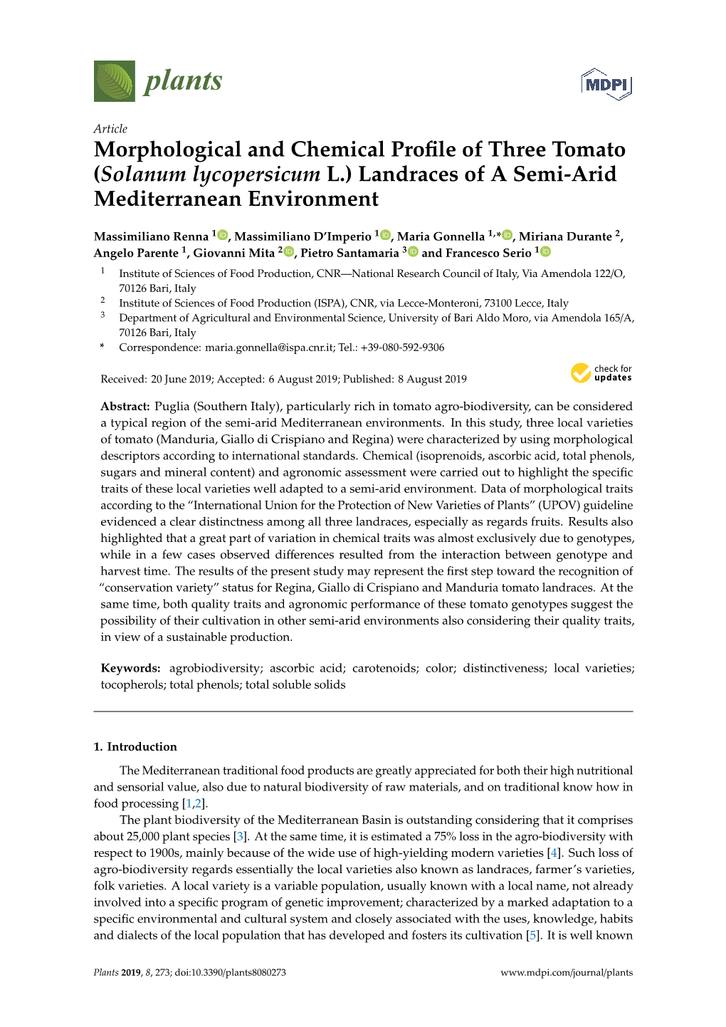 Morphological and Chemical Profile of Three Tomato (Solanum