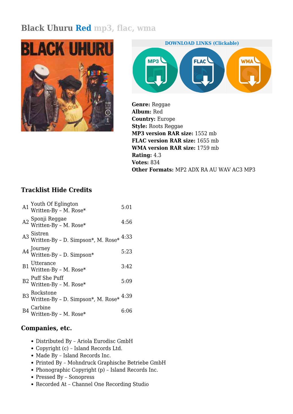 Black Uhuru Red Mp3, Flac, Wma