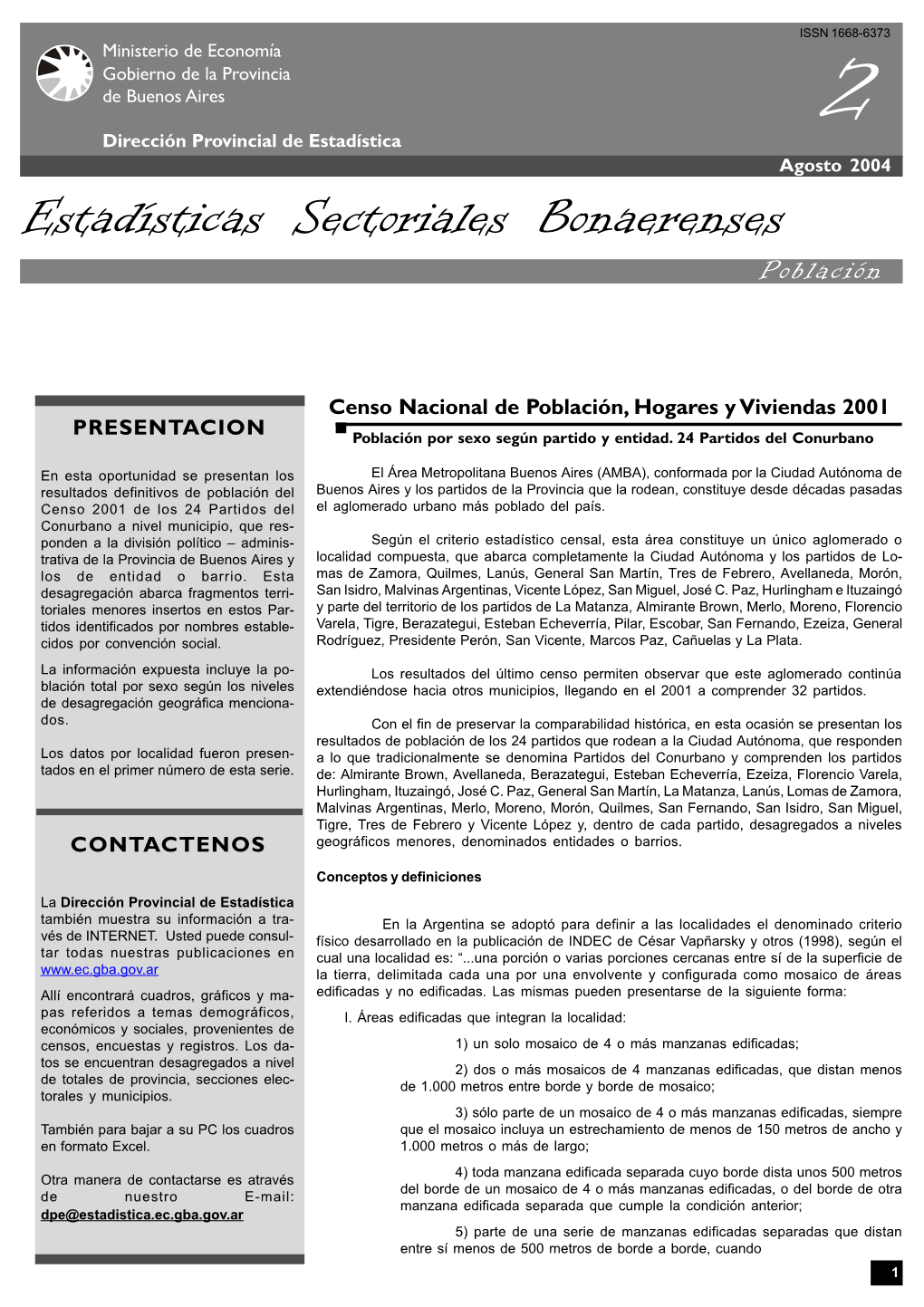 Estadísticas Sectoriales Bonaerenses Población