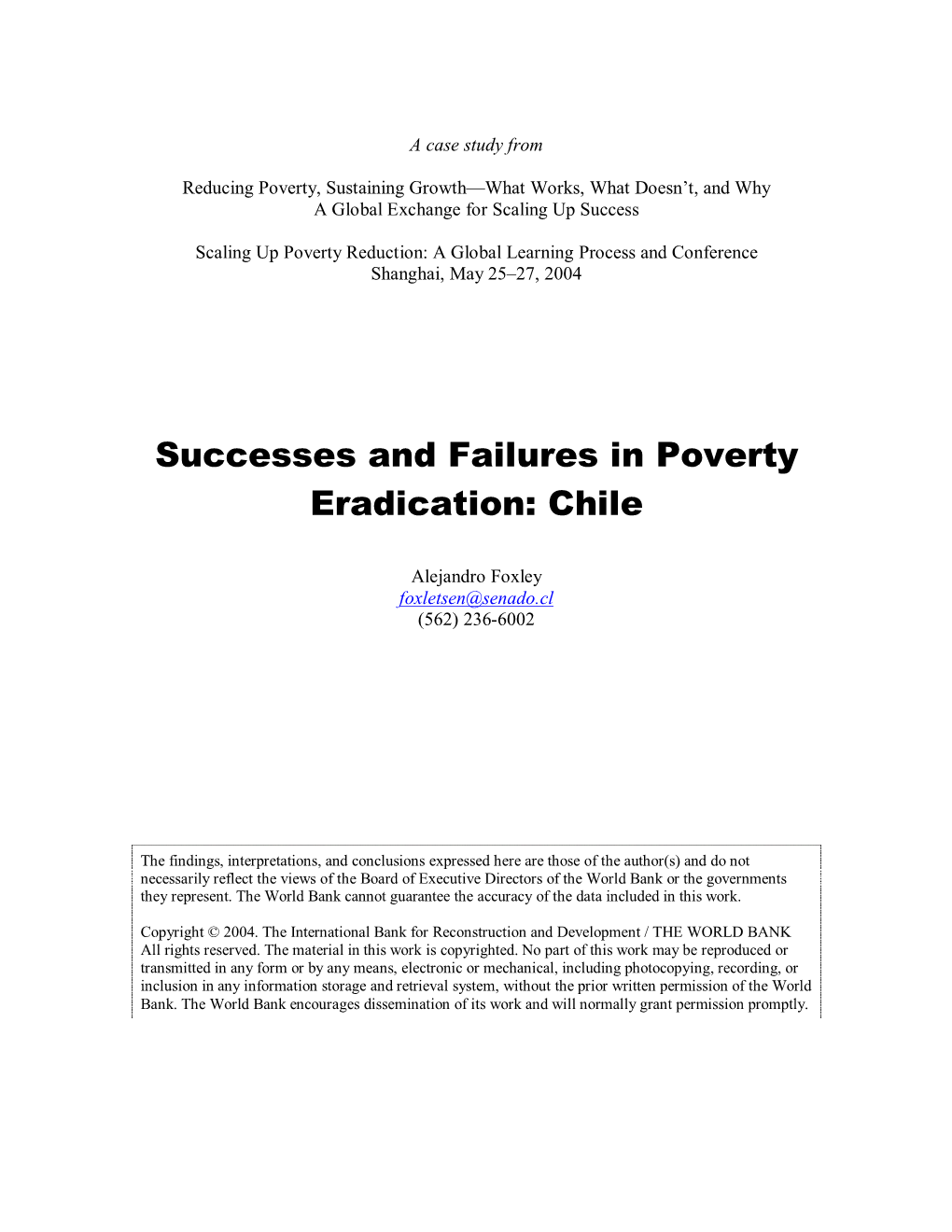 Successes and Failures in Poverty Eradication: Chile