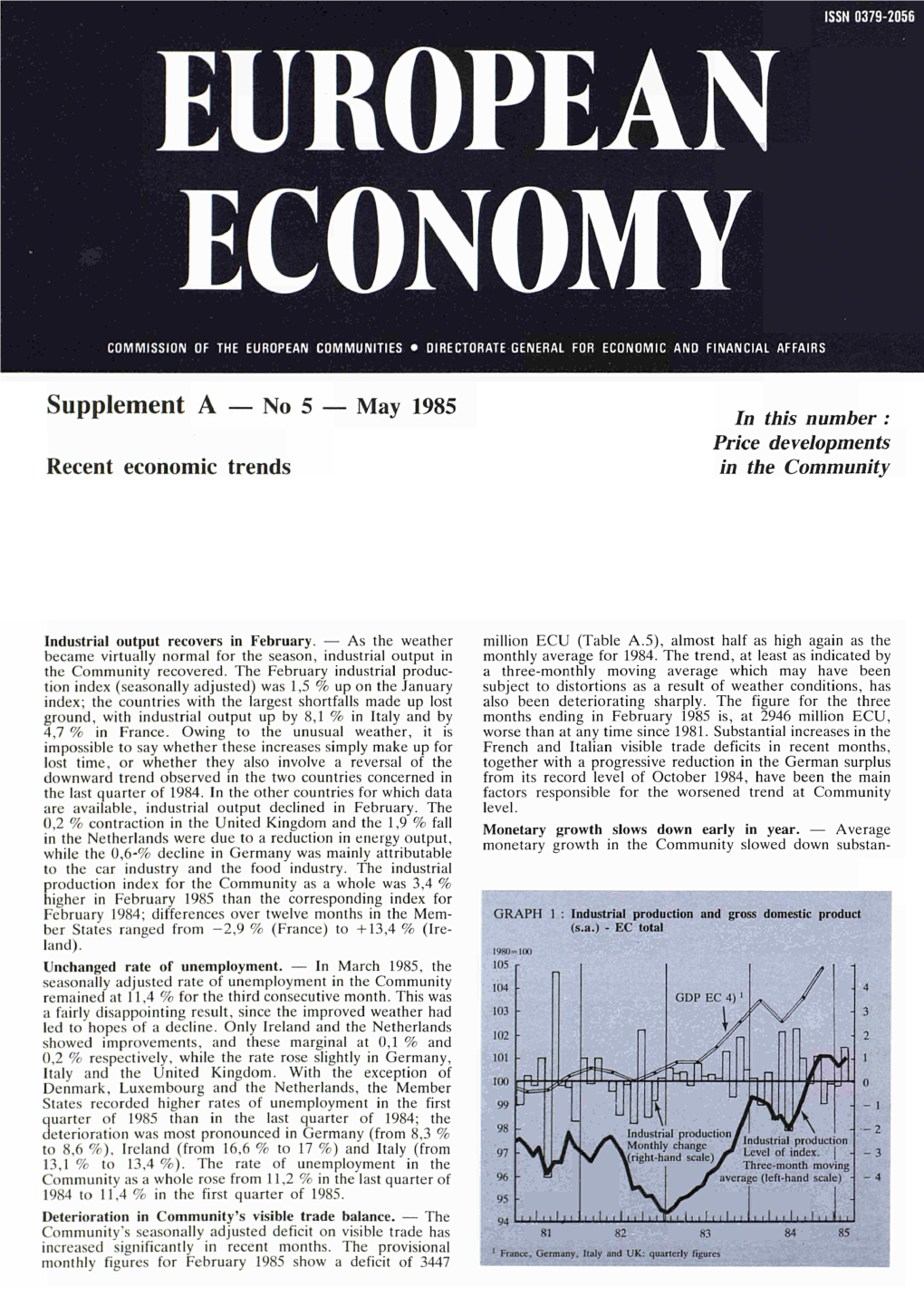 EUROPEAN ECONOMY : Supplement a — No 5 — May 1985