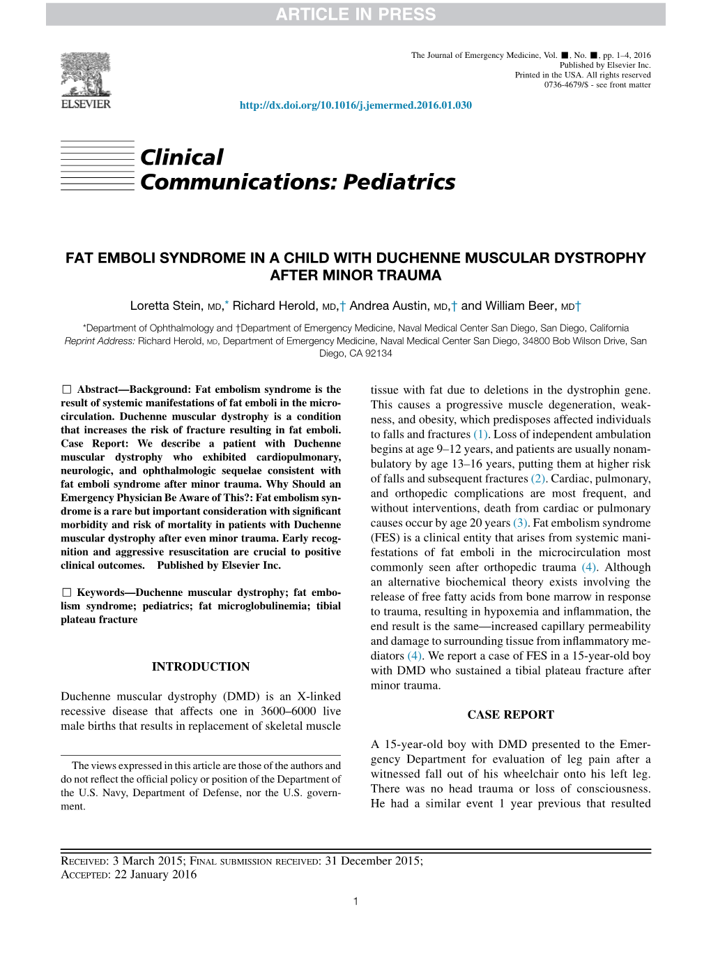 Fat Emboli Syndrome in a Child with Duchenne Muscular Dystrophy After Minor Trauma