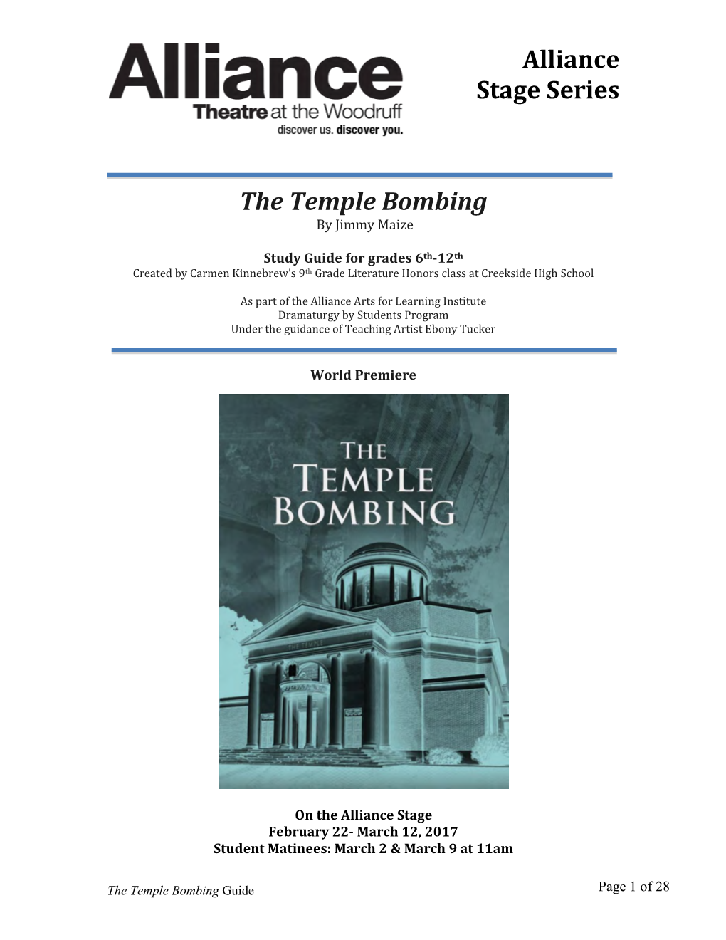 Alliance Stage Series the Temple Bombing