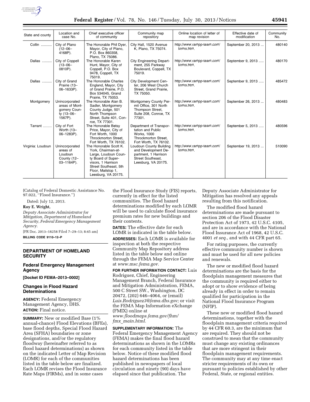 Federal Register/Vol. 78, No. 146/Tuesday, July 30, 2013/Notices
