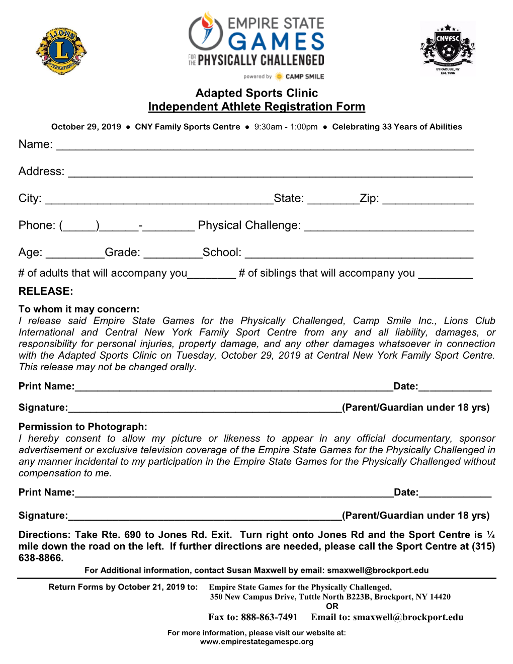 Independent Athlete Registration Form