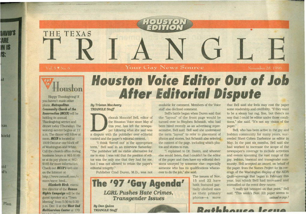 Houston Voi,E Editor Out'of Job After Editorial Dispute