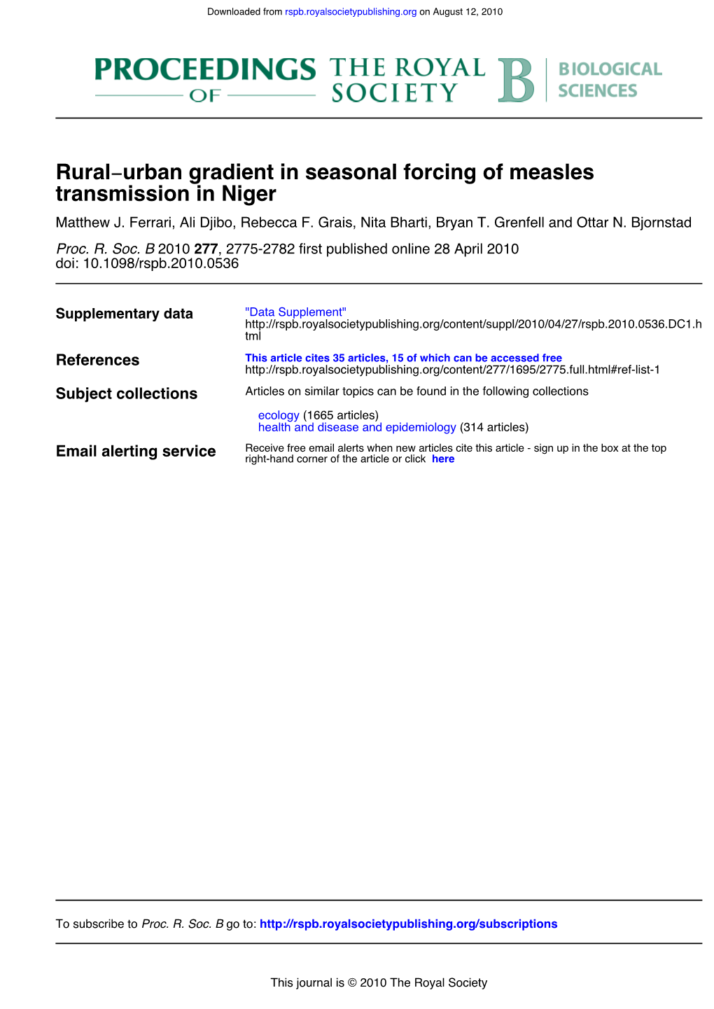 Transmission in Niger Urban Gradient In