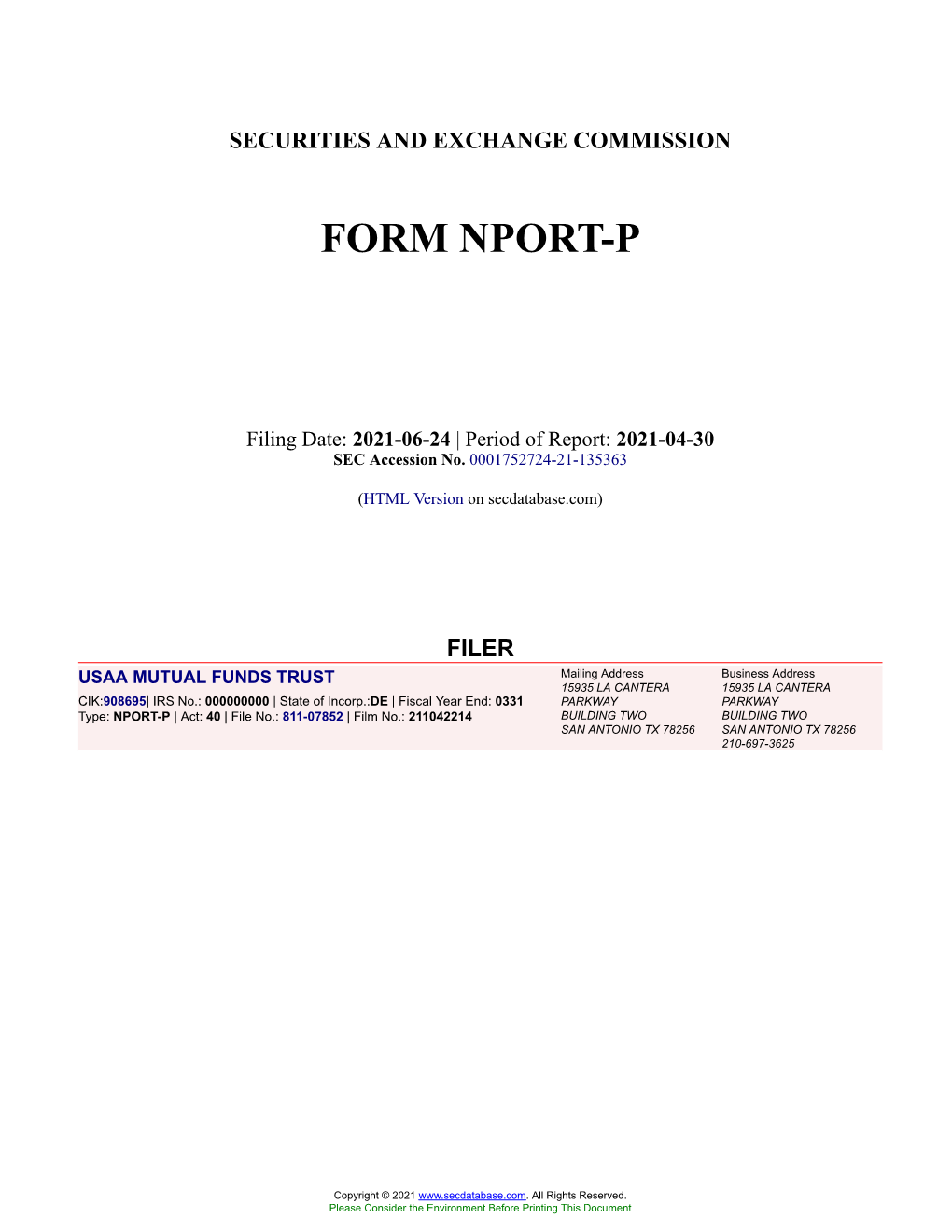 USAA MUTUAL FUNDS TRUST Form NPORT-P