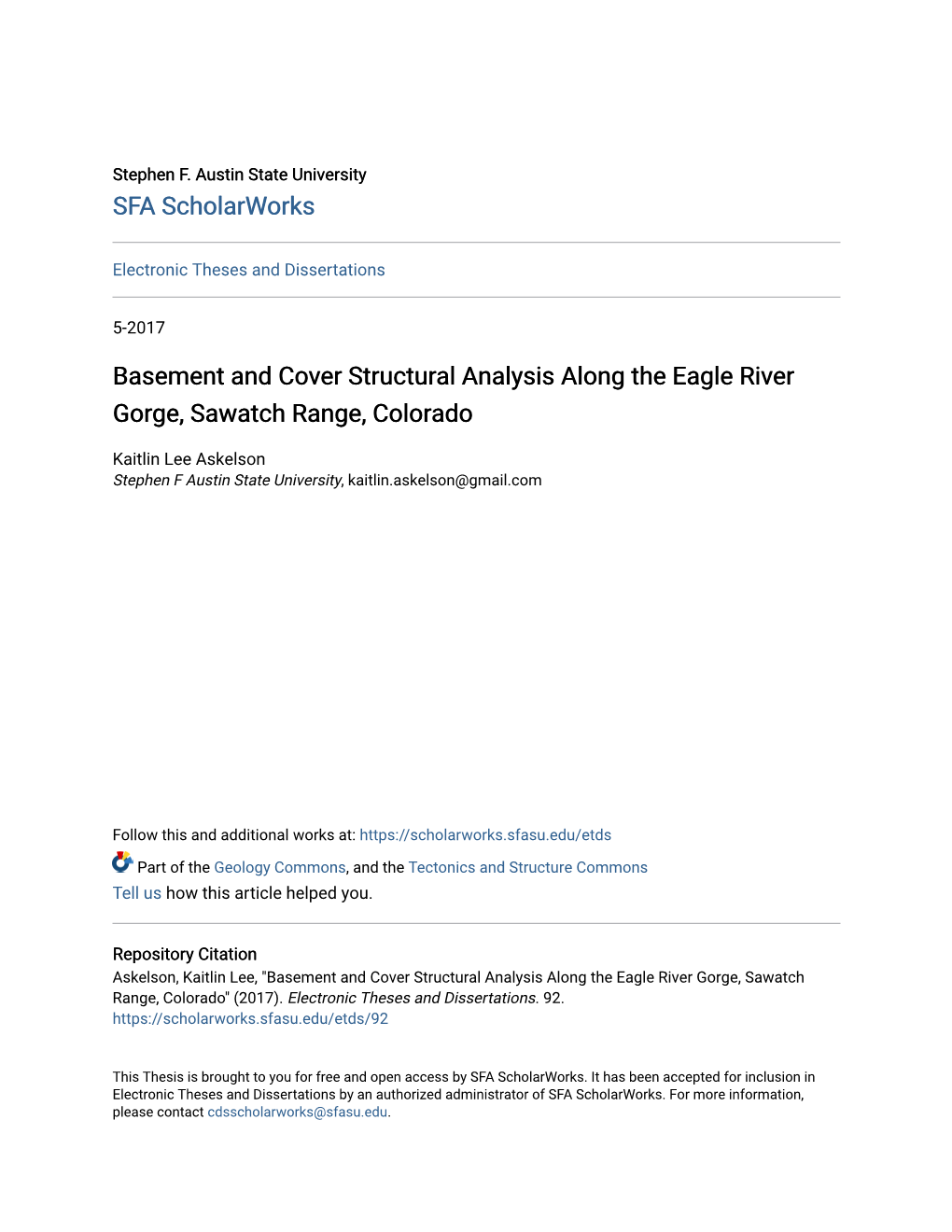 Basement and Cover Structural Analysis Along the Eagle River Gorge, Sawatch Range, Colorado