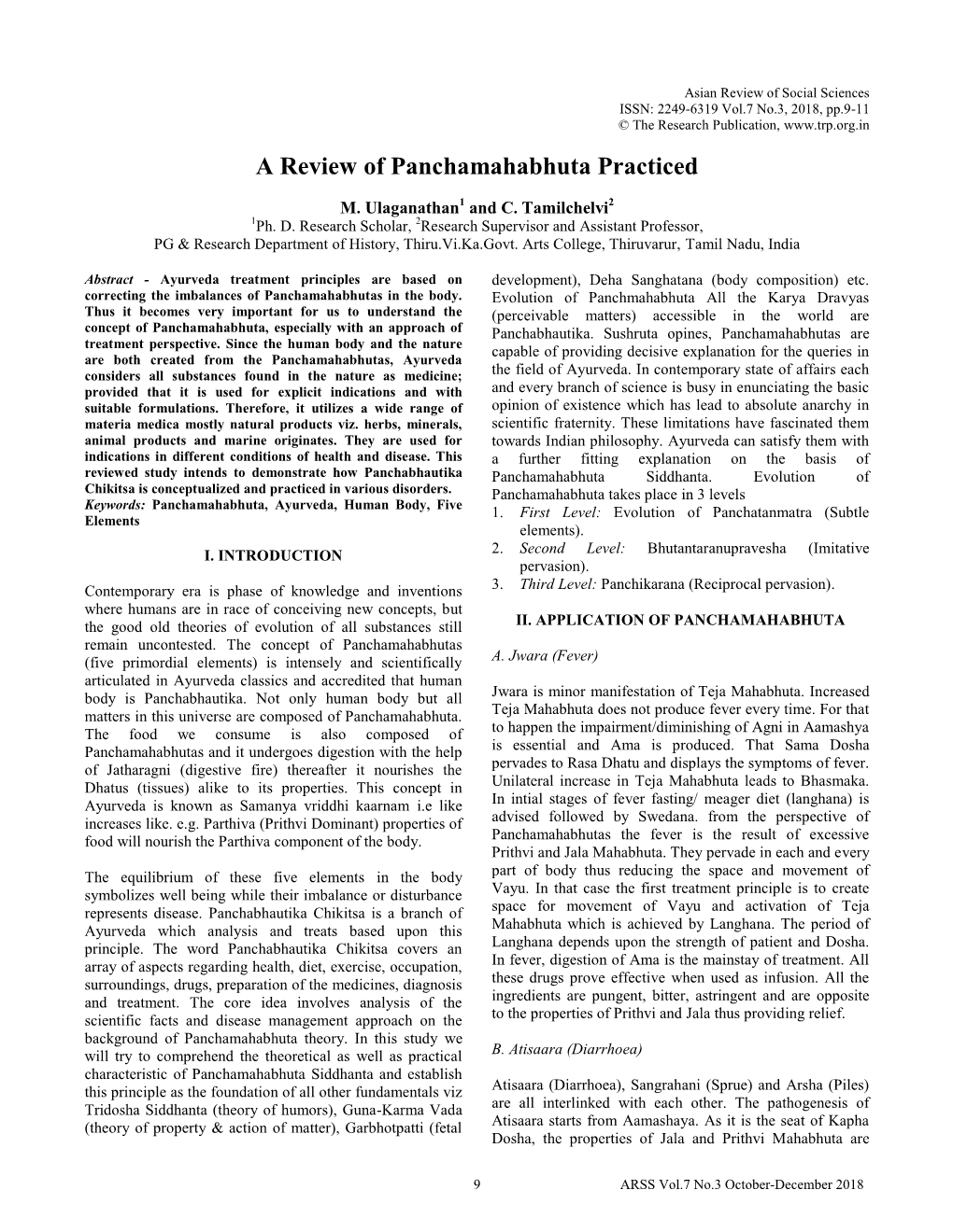 A Review of Panchamahabhuta Practiced