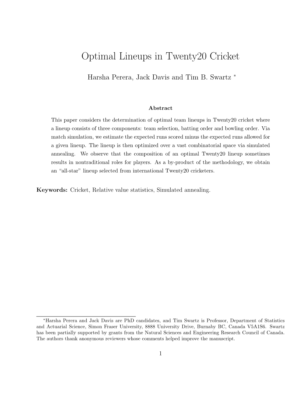 Optimal Lineups in Twenty20 Cricket