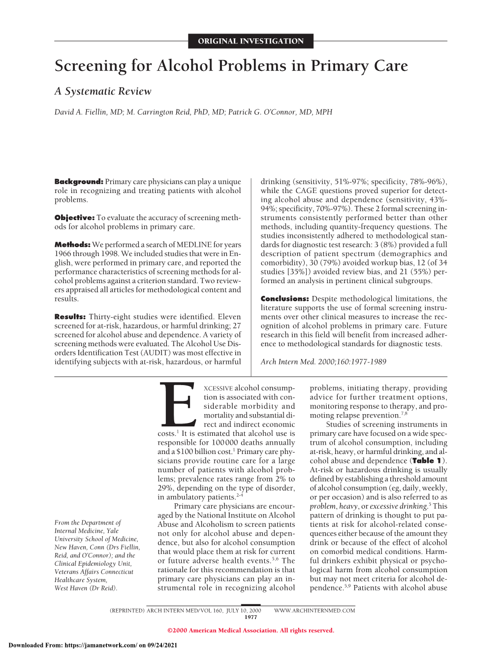 Screening for Alcohol Problems in Primary Care a Systematic Review