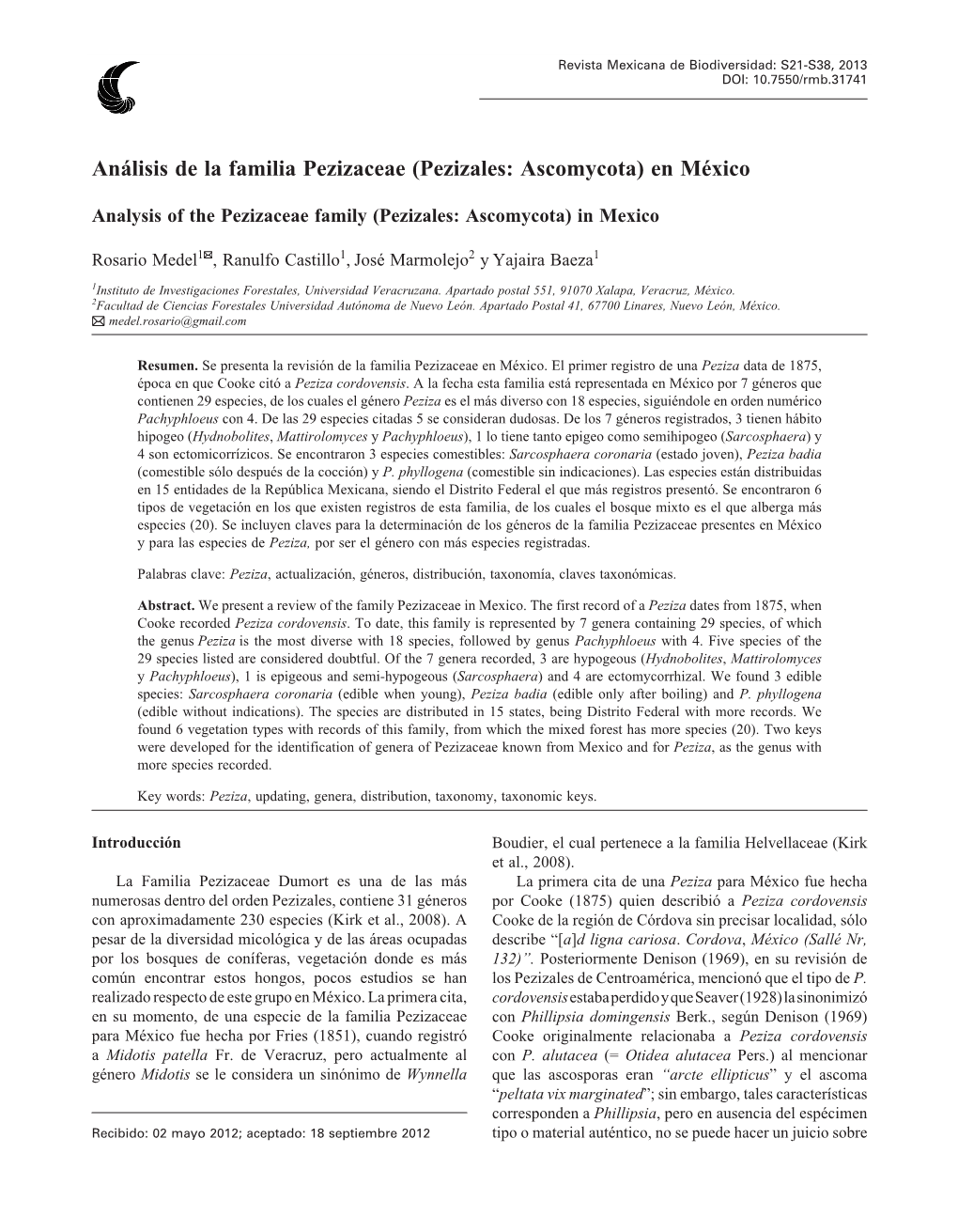 Análisis De La Familia Pezizaceae (Pezizales: Ascomycota) En México