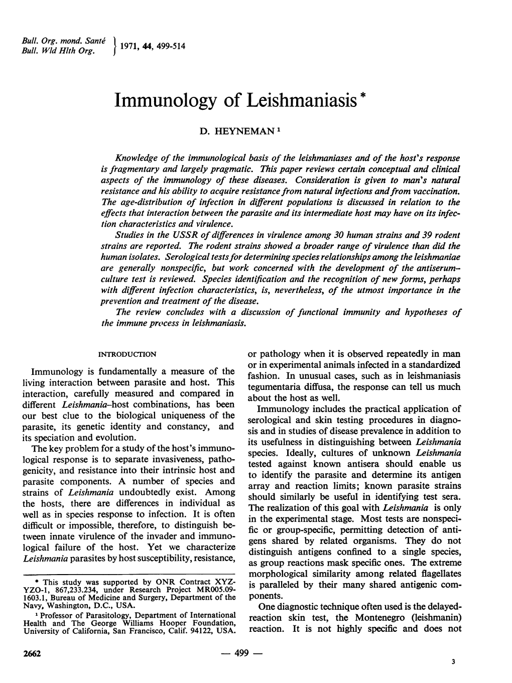 Immunology of Leishmaniasis*