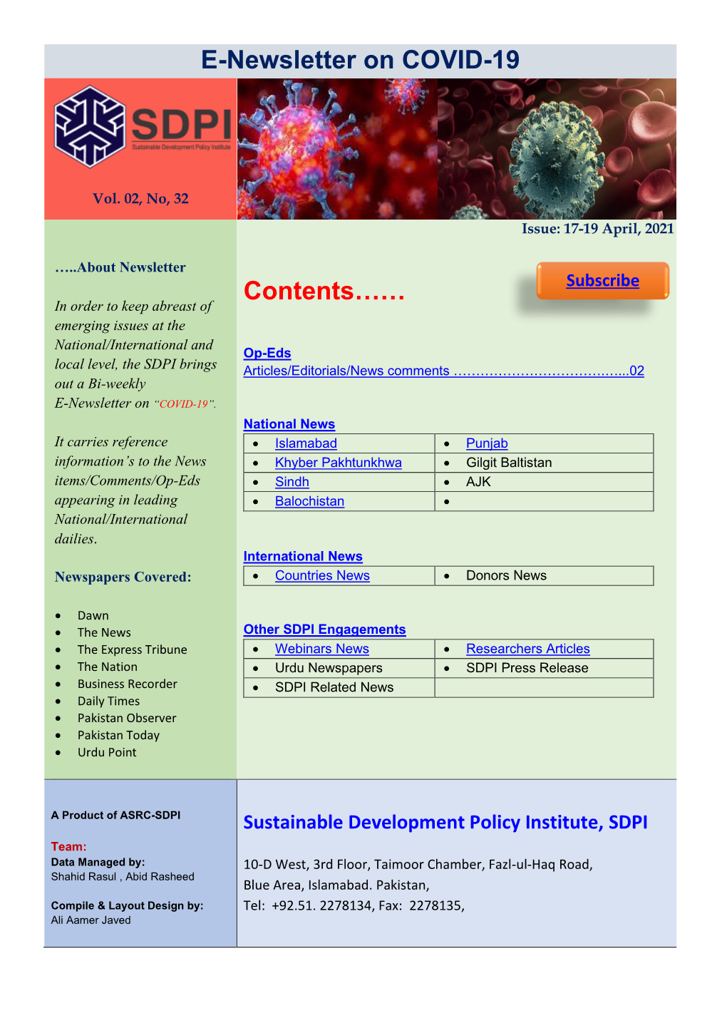 E-Newsletter on COVID-19 Contents……