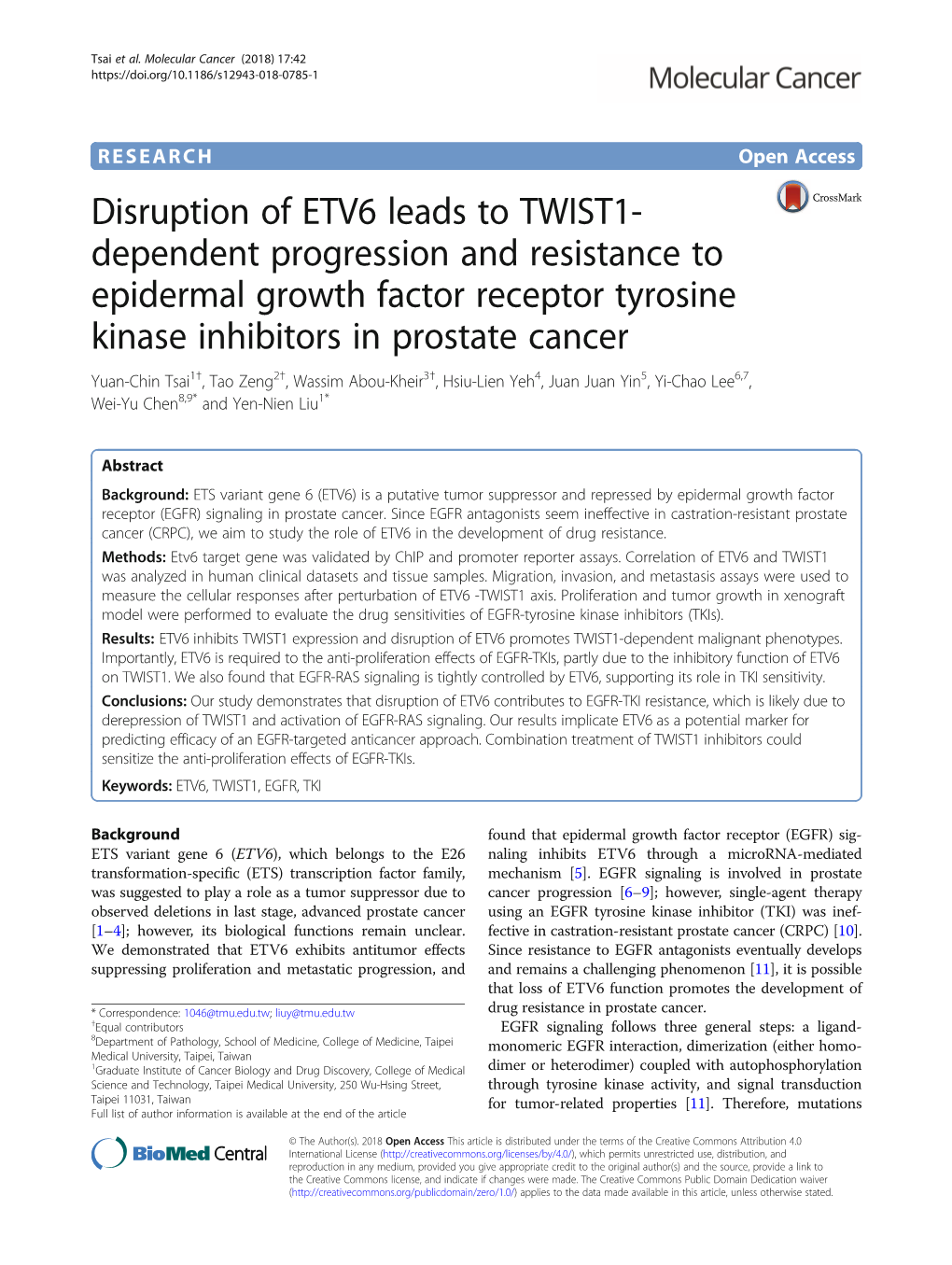 Disruption of ETV6 Leads to TWIST1-Dependent Progression