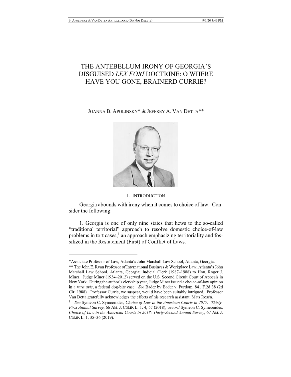 The Antebellum Irony of Georgia's Disguised Lex Fori Doctrine