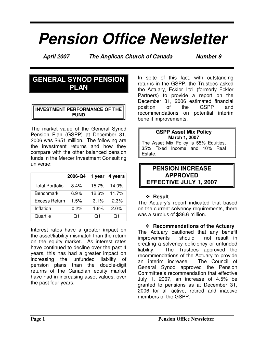 April 2007 Newsletter