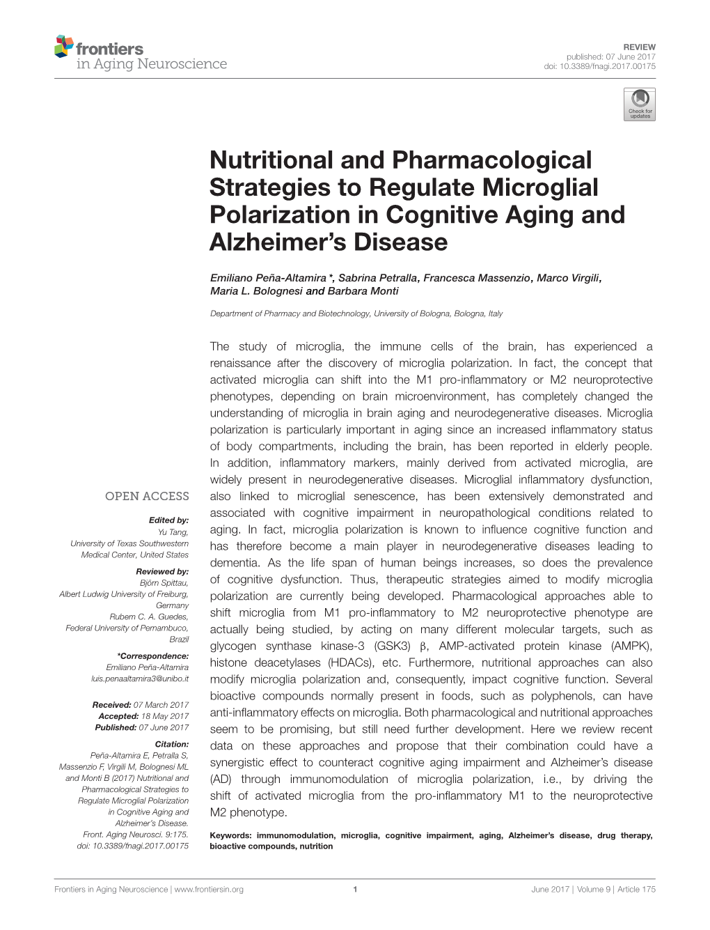 Nutritional and Pharmacological Strategies to Regulate Microglial Polarization in Cognitive Aging and Alzheimer’S Disease